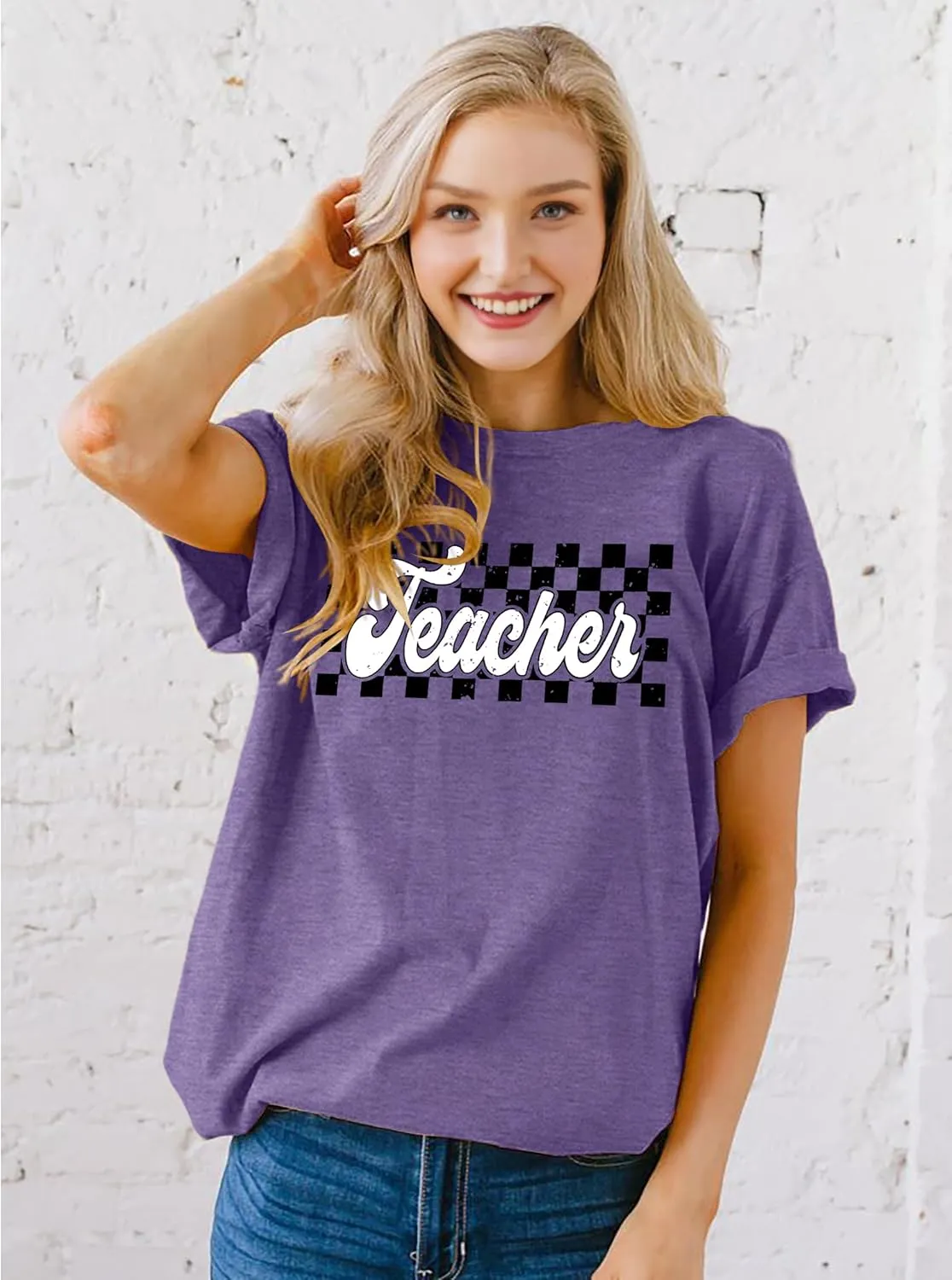 Teacher Shirts Women Vintage Teacher Graphic Tshirt Teacher Life T Shirt Kindergarten Teachers Tees Casual Tops