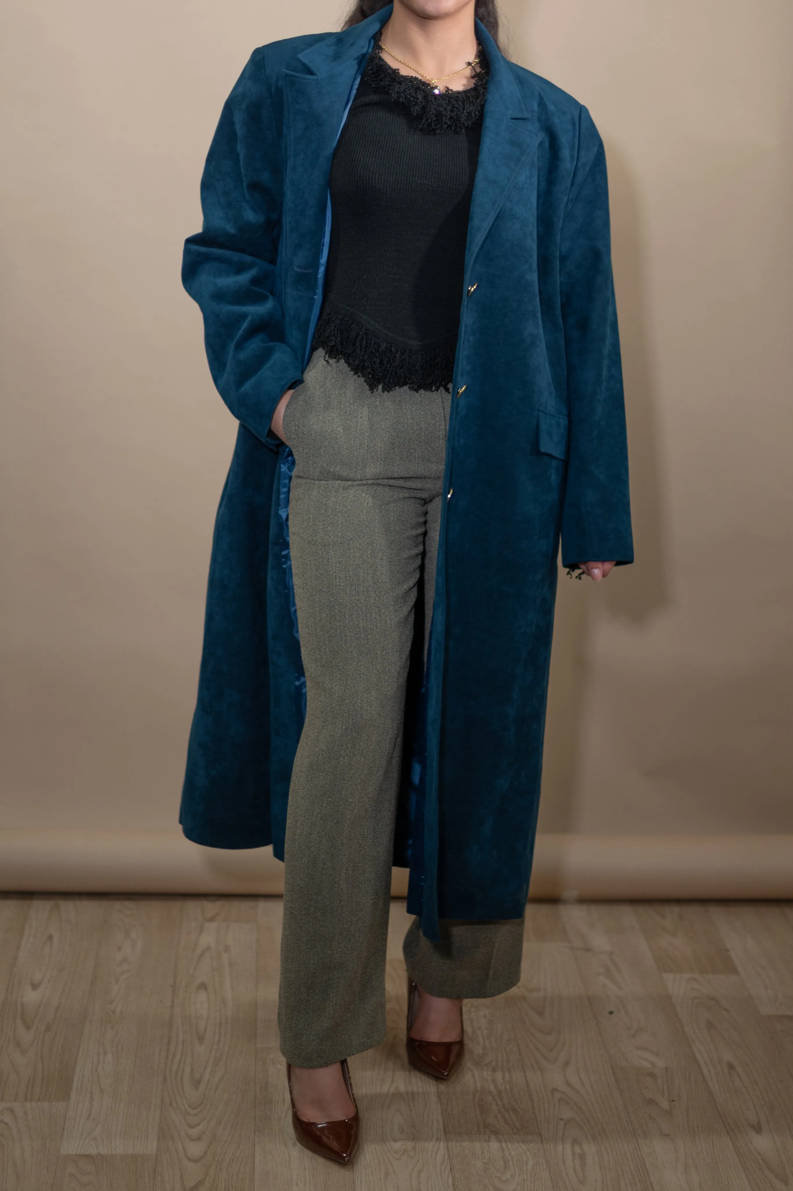 Vintage Suede Blue Trench