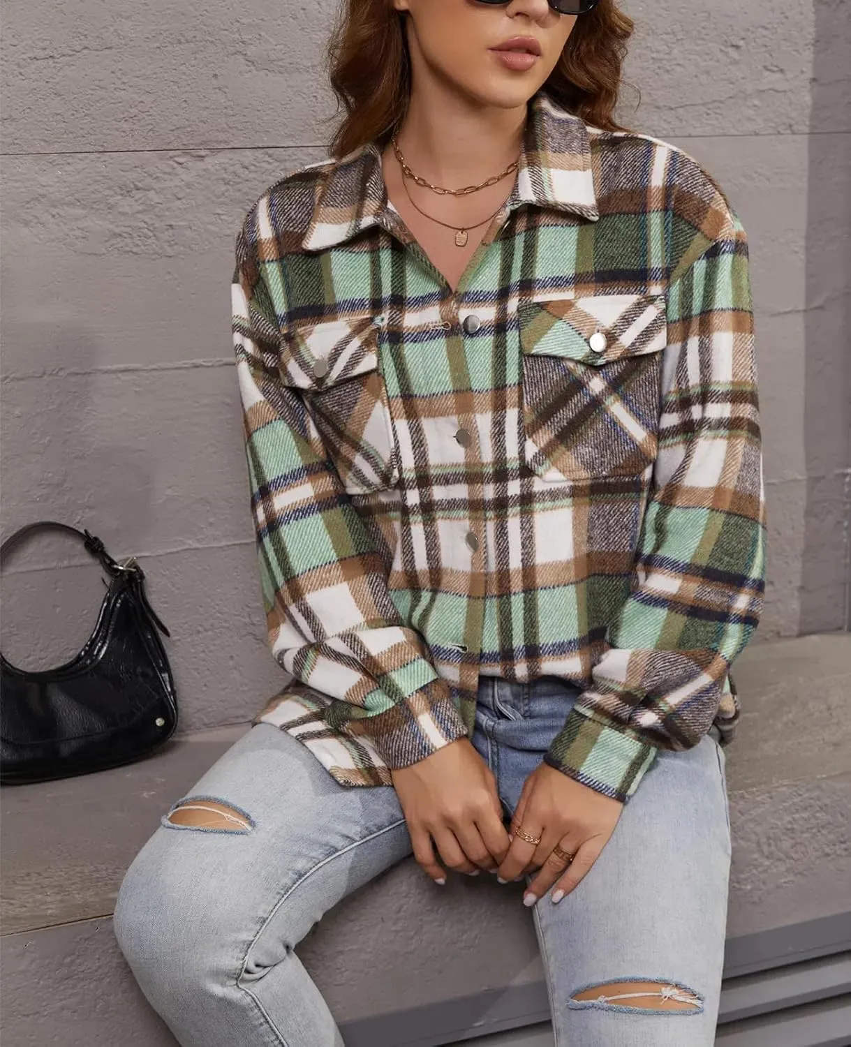 Womens Corduroy Button Down Shirt Long Sleeve Plaid Shackets Loose Business Casual Fashion Blouse Tops