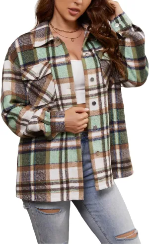 Womens Corduroy Button Down Shirt Long Sleeve Plaid Shackets Loose Business Casual Fashion Blouse Tops