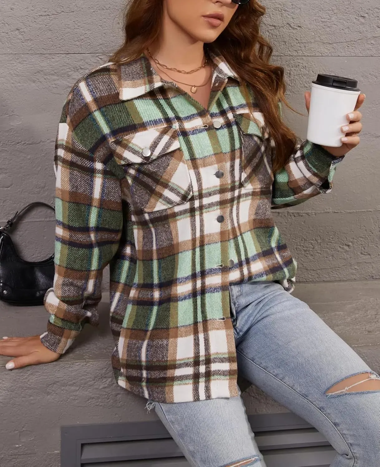 Womens Corduroy Button Down Shirt Long Sleeve Plaid Shackets Loose Business Casual Fashion Blouse Tops