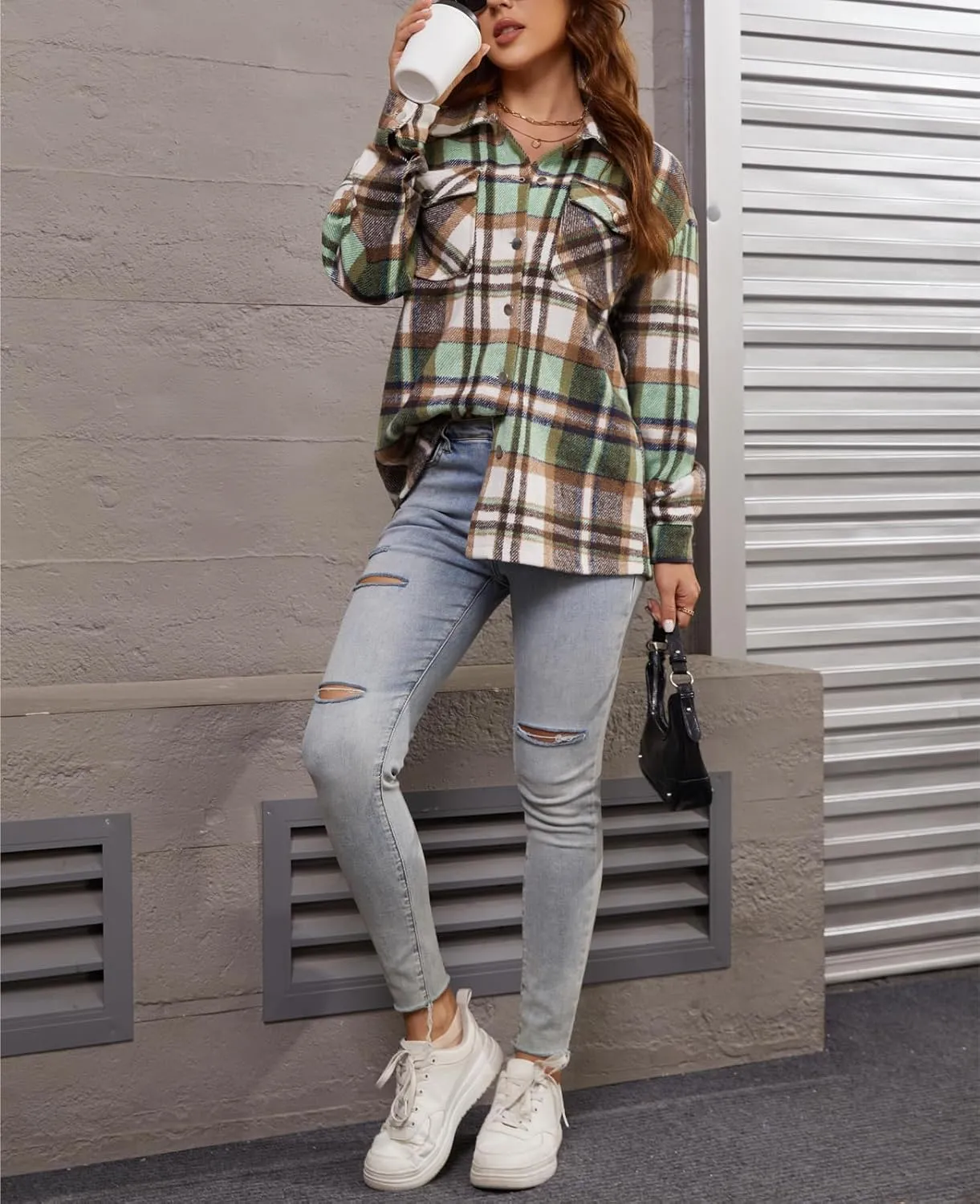 Womens Corduroy Button Down Shirt Long Sleeve Plaid Shackets Loose Business Casual Fashion Blouse Tops