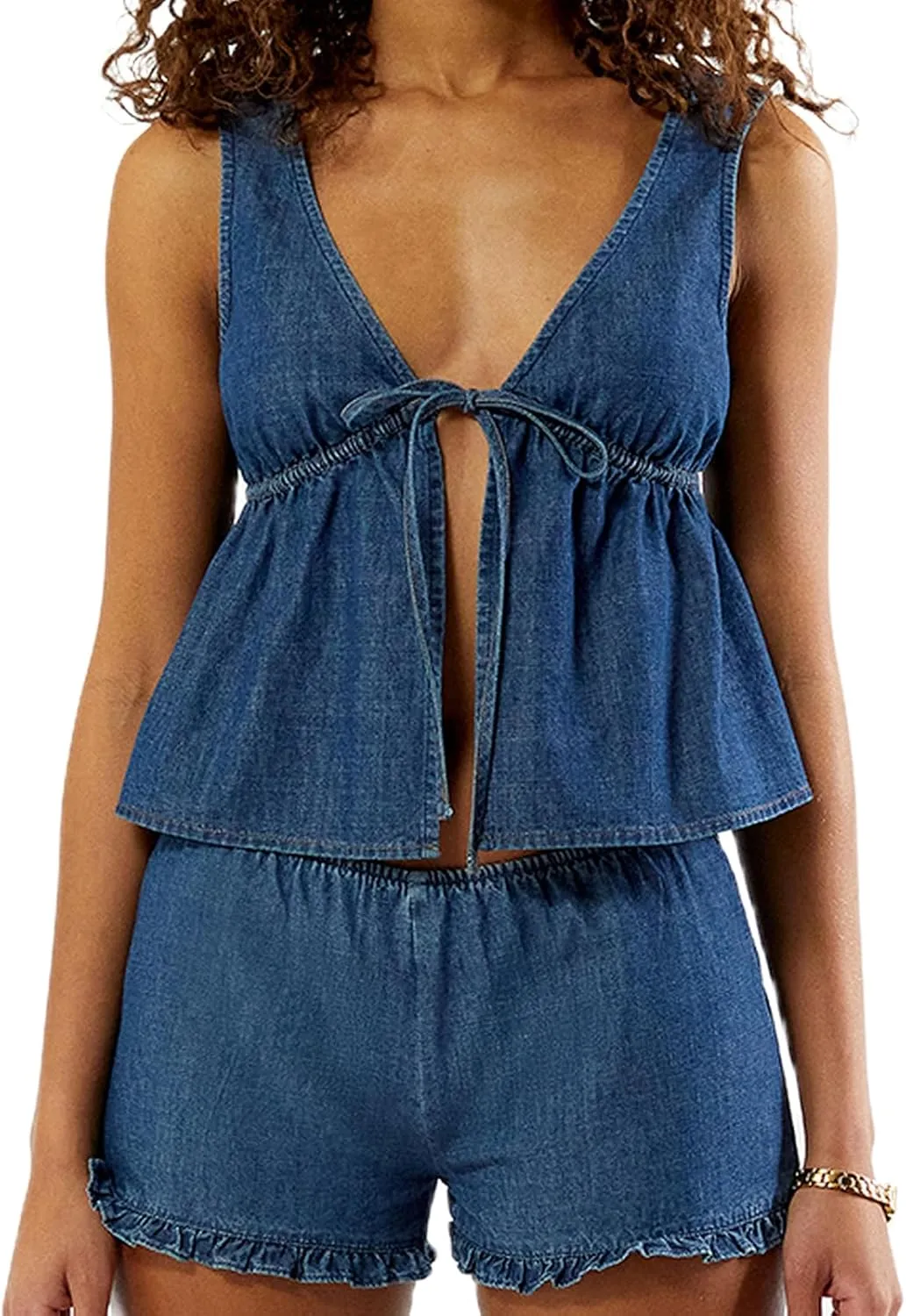 Yoawdats Women's Denim 2 Piece Set Casual Sleeveless Jean Blazer Vest Tops and Shorts Business Outfit Jeans Tracksuits