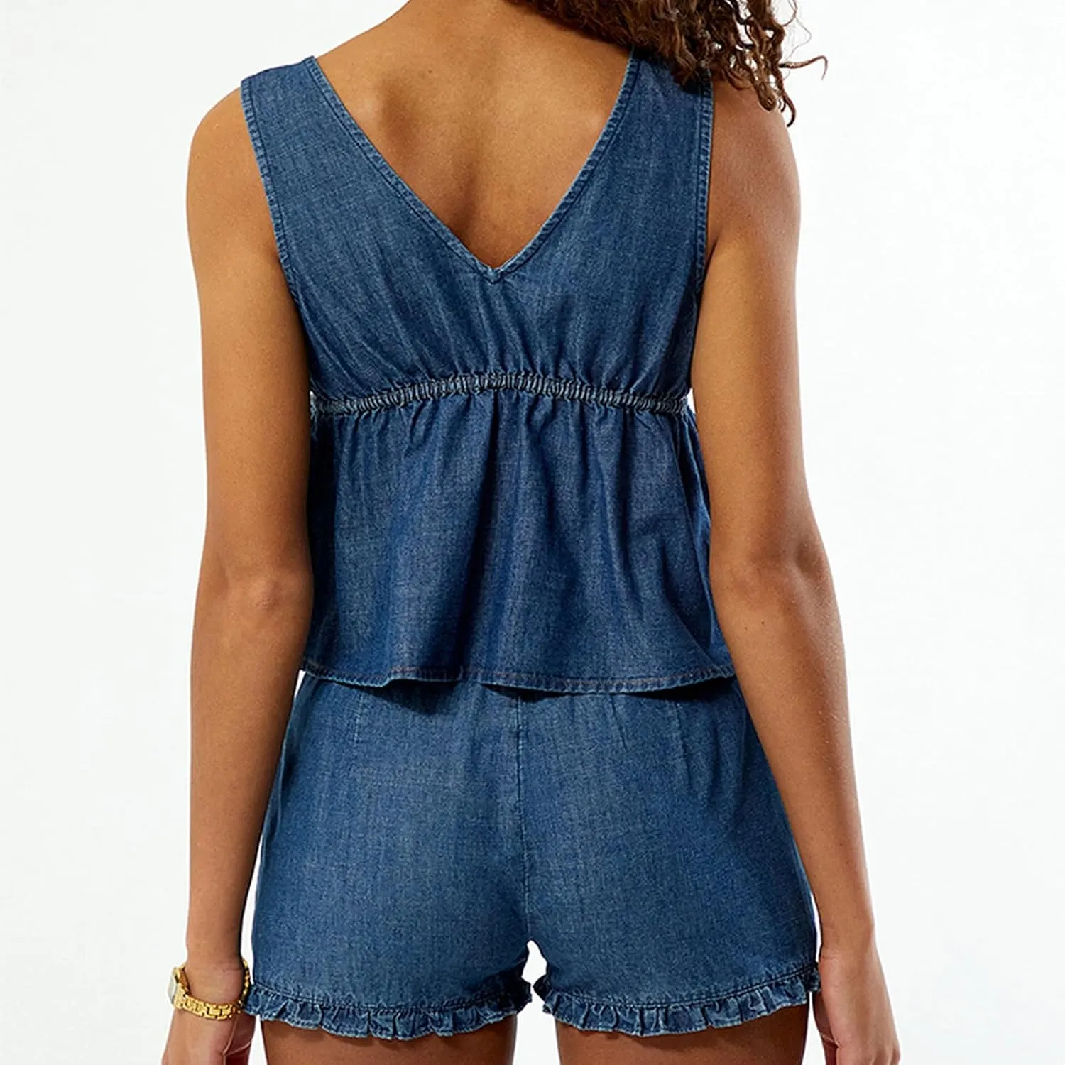 Yoawdats Women's Denim 2 Piece Set Casual Sleeveless Jean Blazer Vest Tops and Shorts Business Outfit Jeans Tracksuits