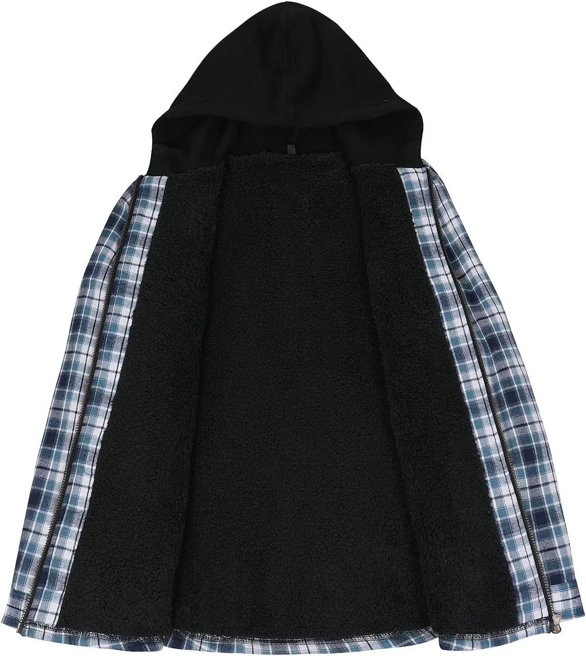 ZENTHACE Men's Sherpa Lined Full Zip Hooded Plaid Shirt Jacket