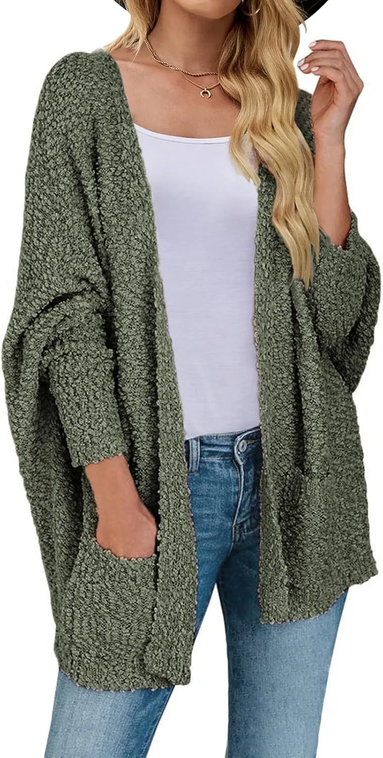 ZESICA Women's Fall Winter Popcorn Long Sleeve Open Front Chunky Knit Oversized Cardigan Sweater Coat