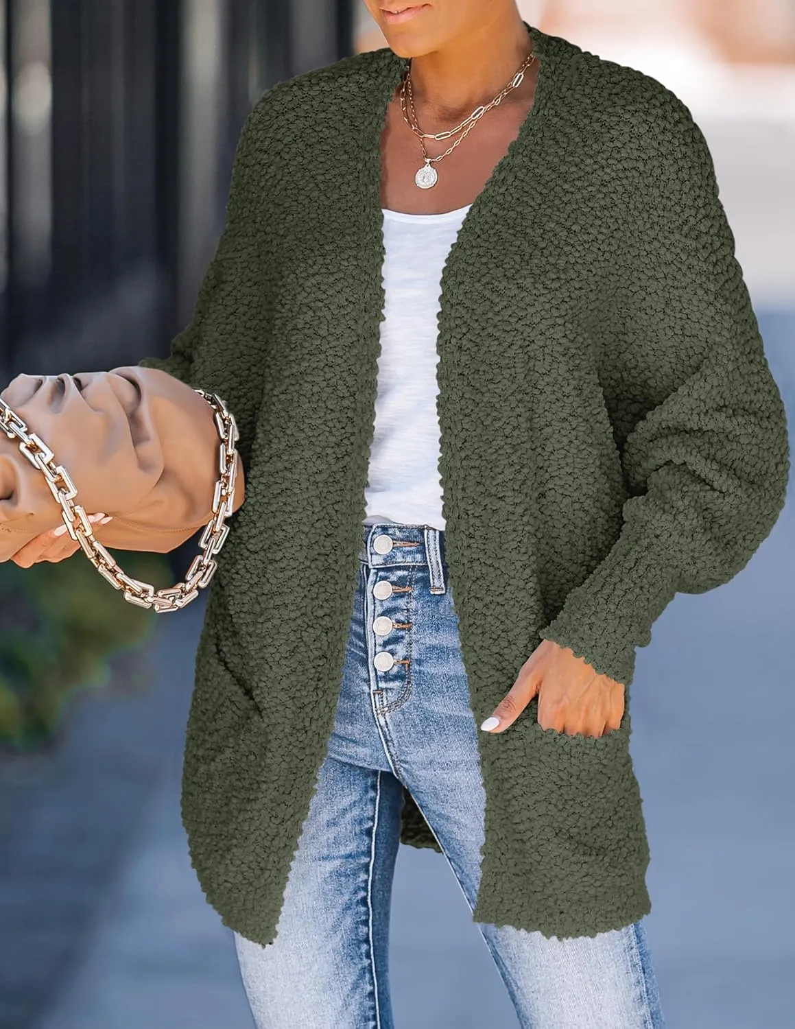 ZESICA Women's Fall Winter Popcorn Long Sleeve Open Front Chunky Knit Oversized Cardigan Sweater Coat