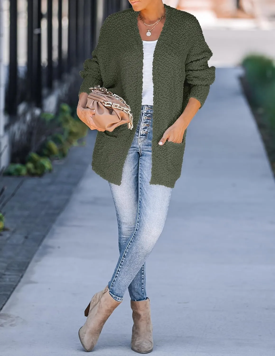 ZESICA Women's Fall Winter Popcorn Long Sleeve Open Front Chunky Knit Oversized Cardigan Sweater Coat