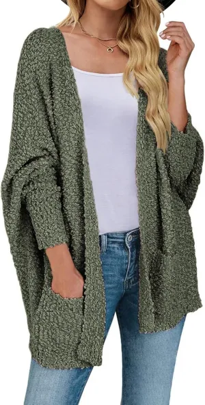 ZESICA Women's Fall Winter Popcorn Long Sleeve Open Front Chunky Knit Oversized Cardigan Sweater Coat