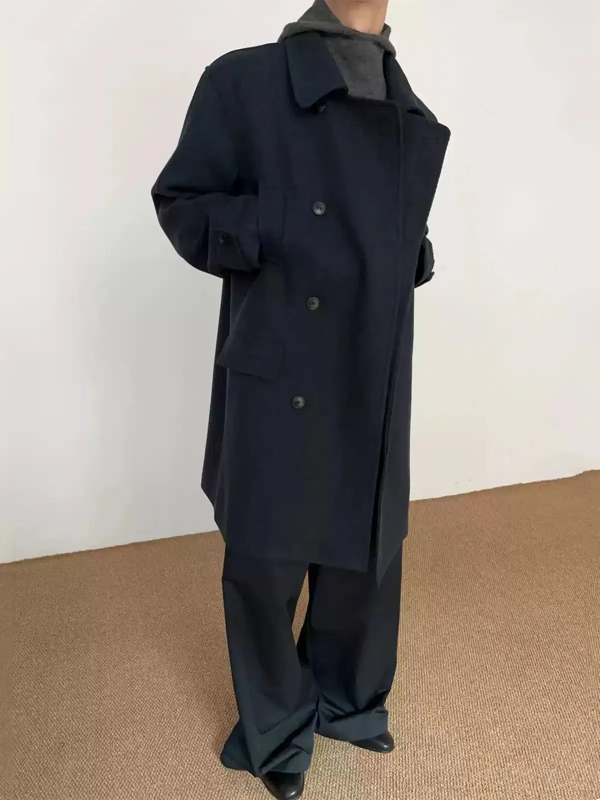 Zhou Cozy Buttoned Lapel Long Coat