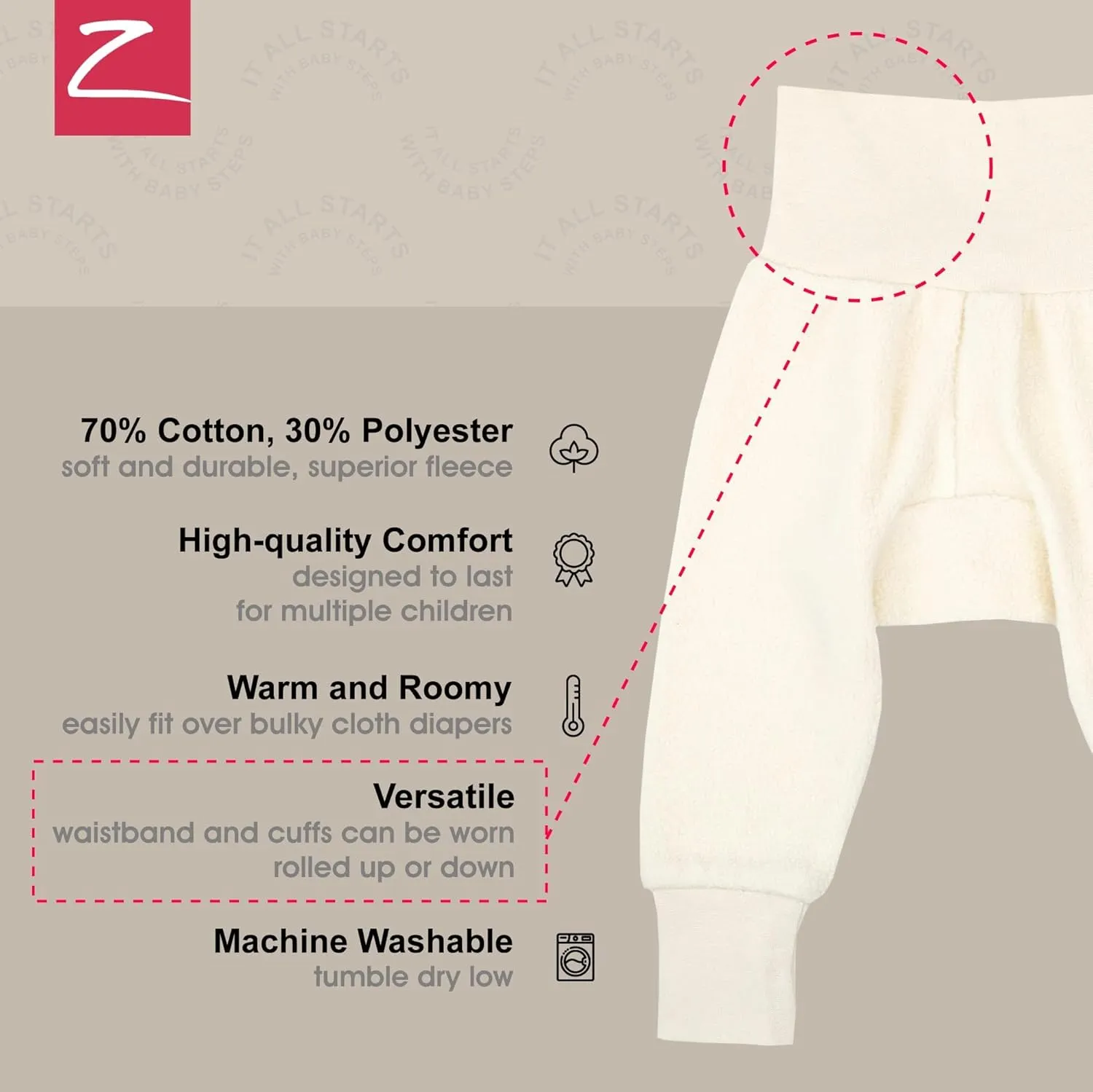 Zutano Unisex Baby Cozie Fleece Cuff Pant